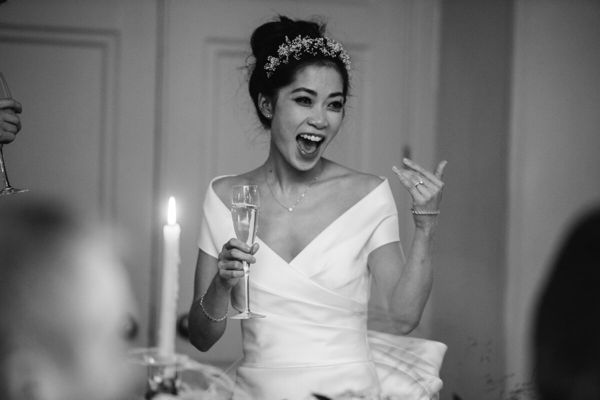 The bride with a glass of champagne