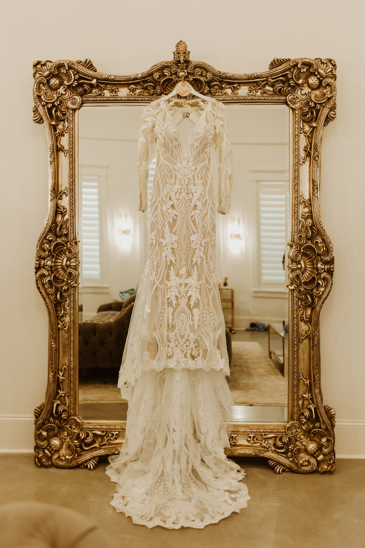 wedding gown with antique mirror