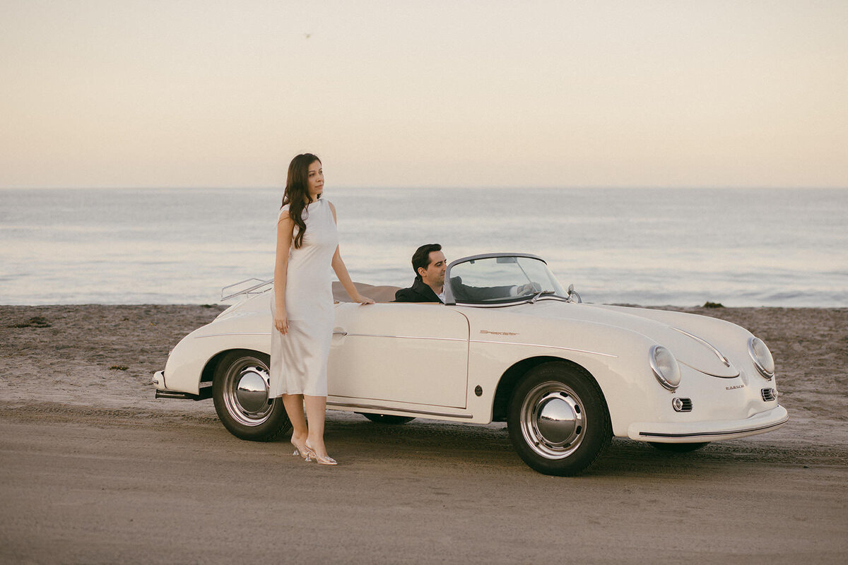 Beach engagement with vintage car Emma Lauren Photos Southern California Wedding Photographer -11