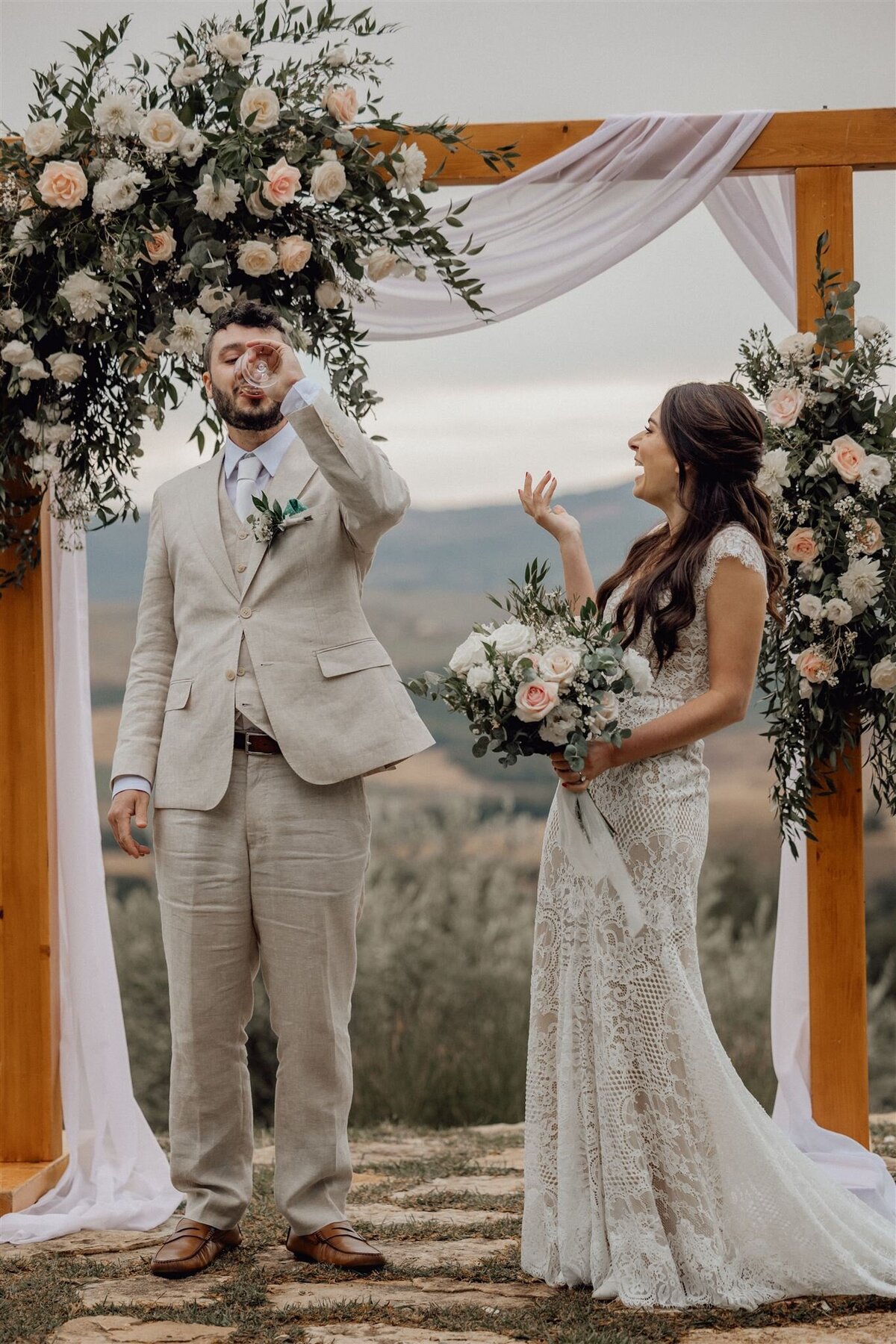 Bride and Groom at Wedding in Podere Val D'orcia