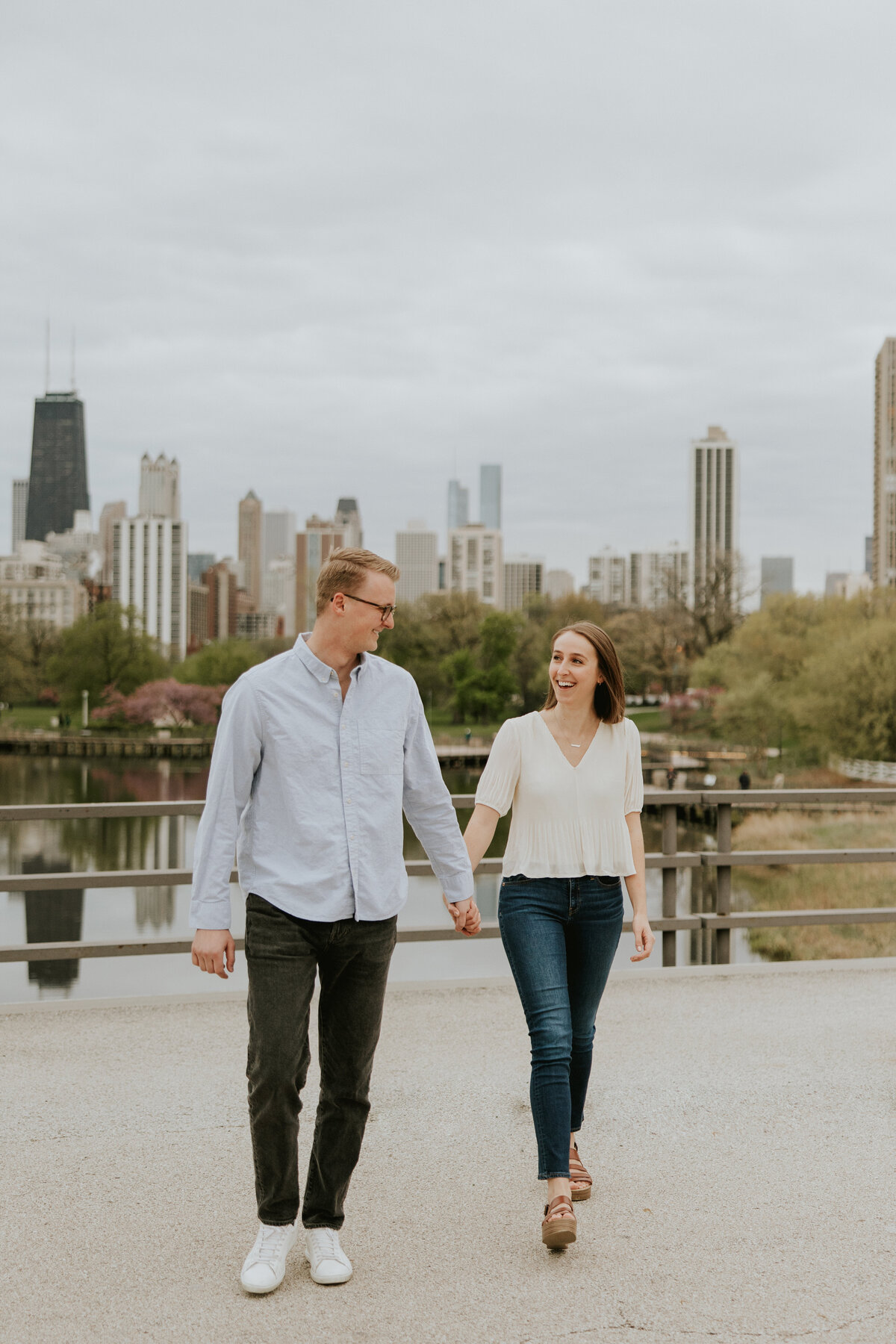 Candid Indianapolis engagement photos by the water