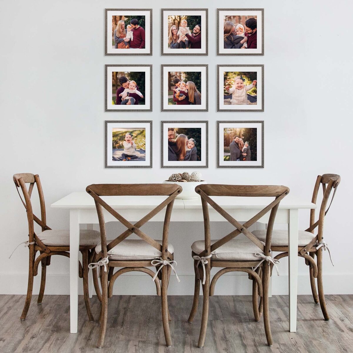 Photo gallery wall arrangement