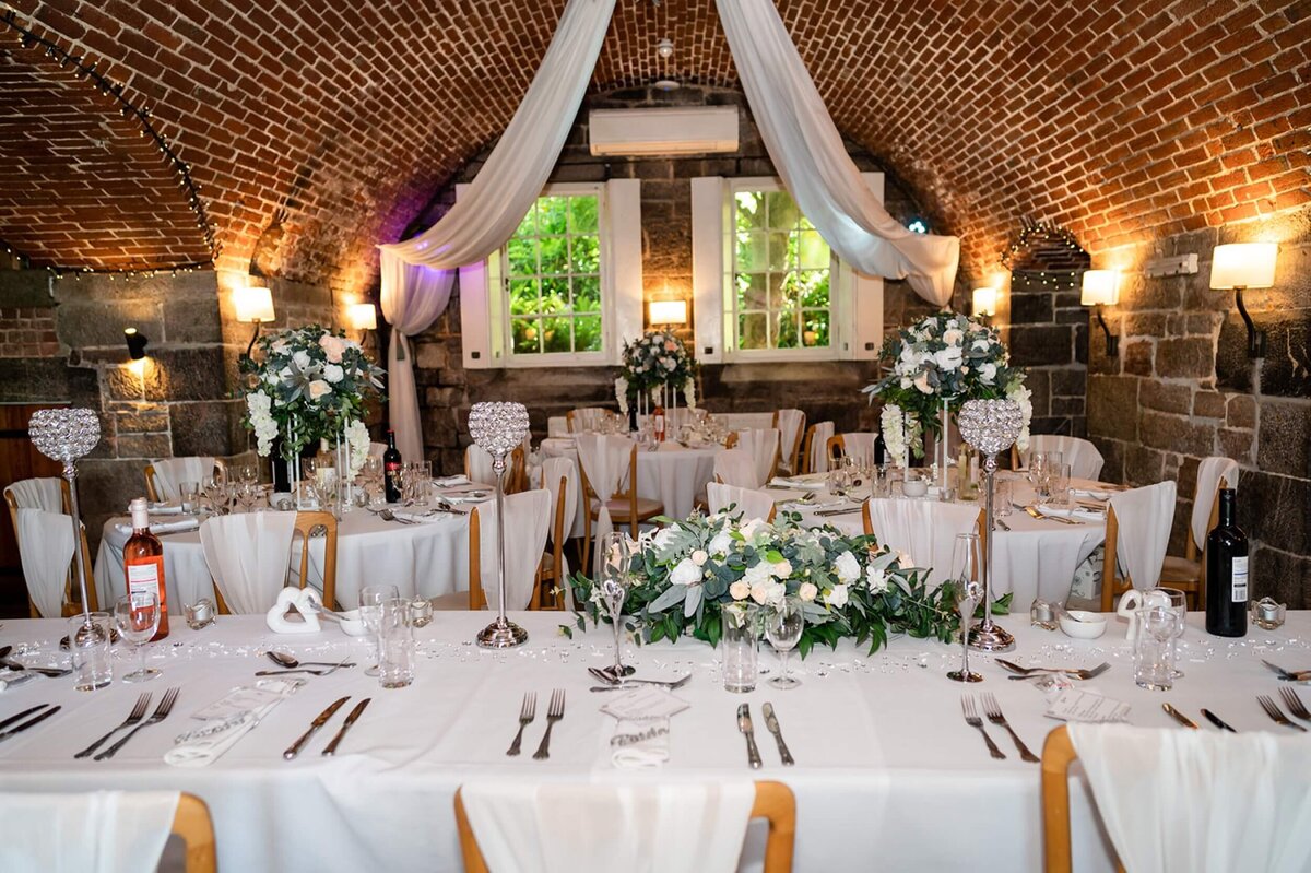 A table set up for a wedding reception