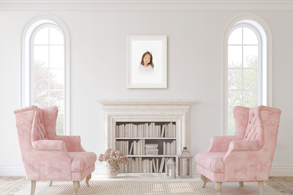 framed heirloom photography in a Northern Virginia living room