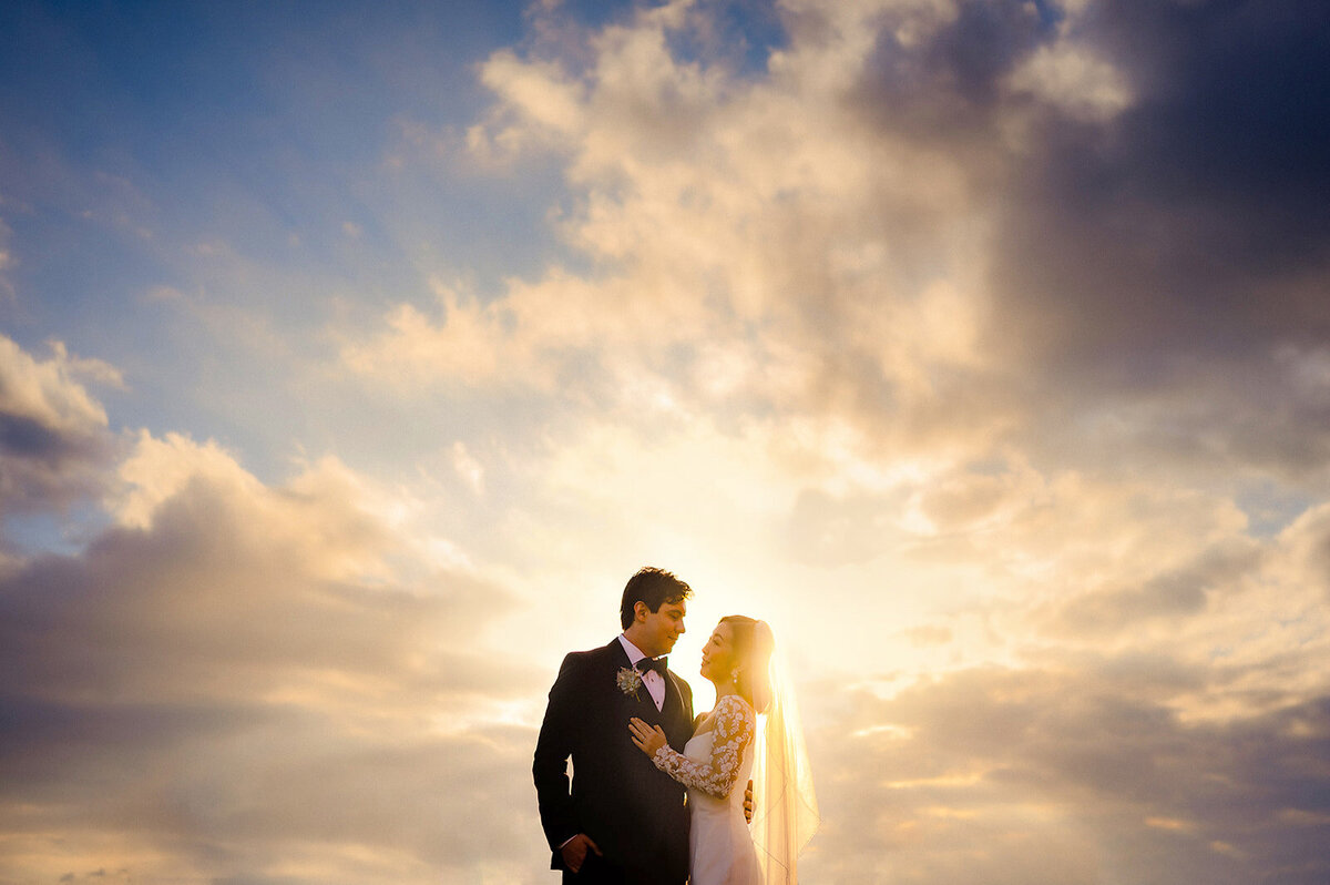 Sunset with Bride and Groom