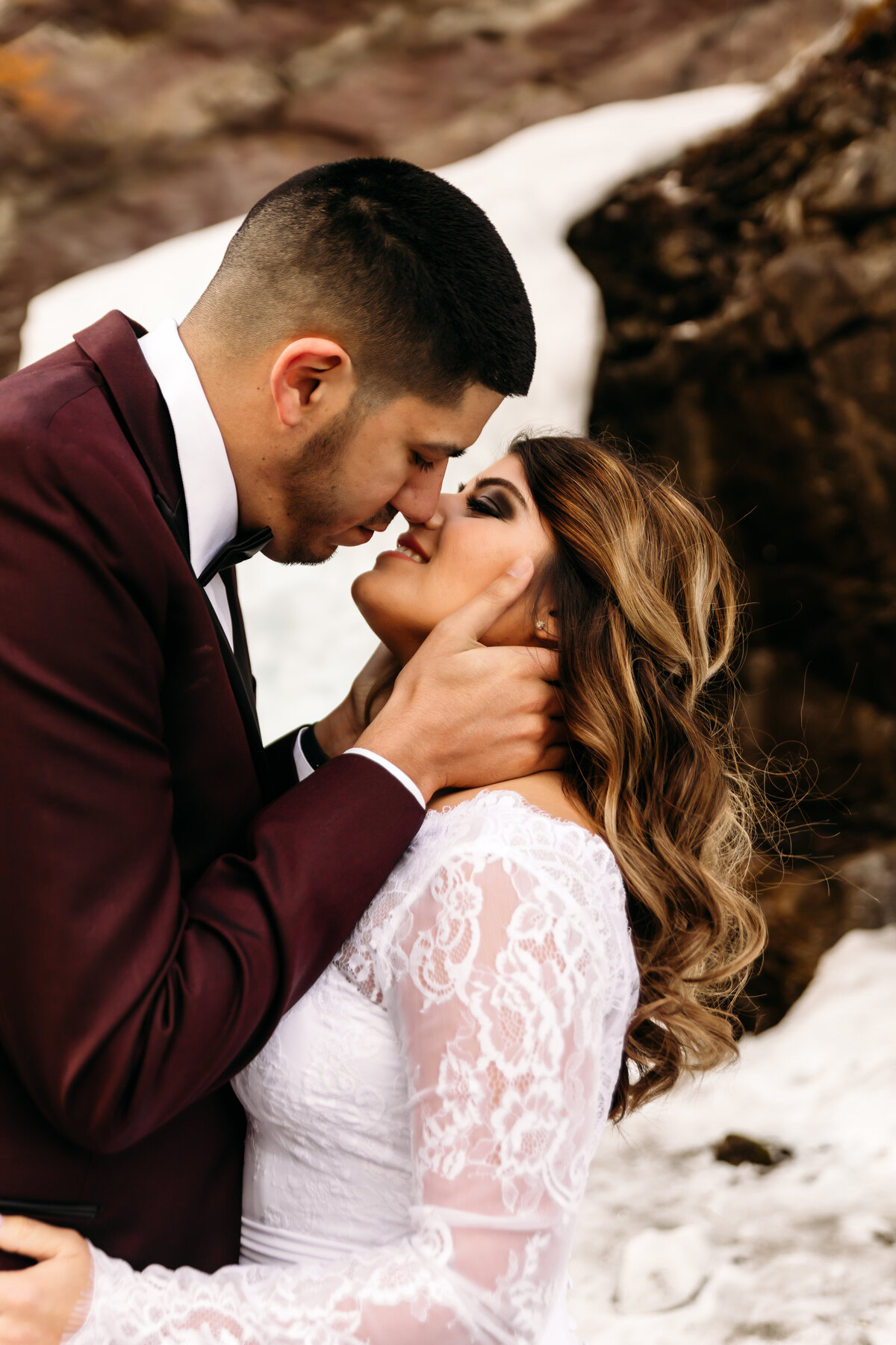 winter elopement photos in the mountains