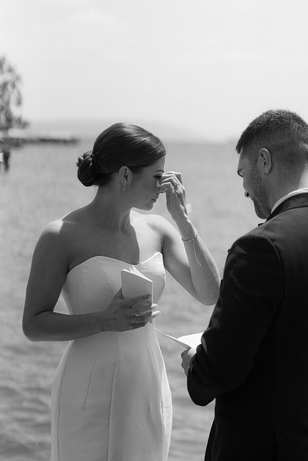 Bride getting emotional as groom reads vows to her at Canandaigua Country Club, NY