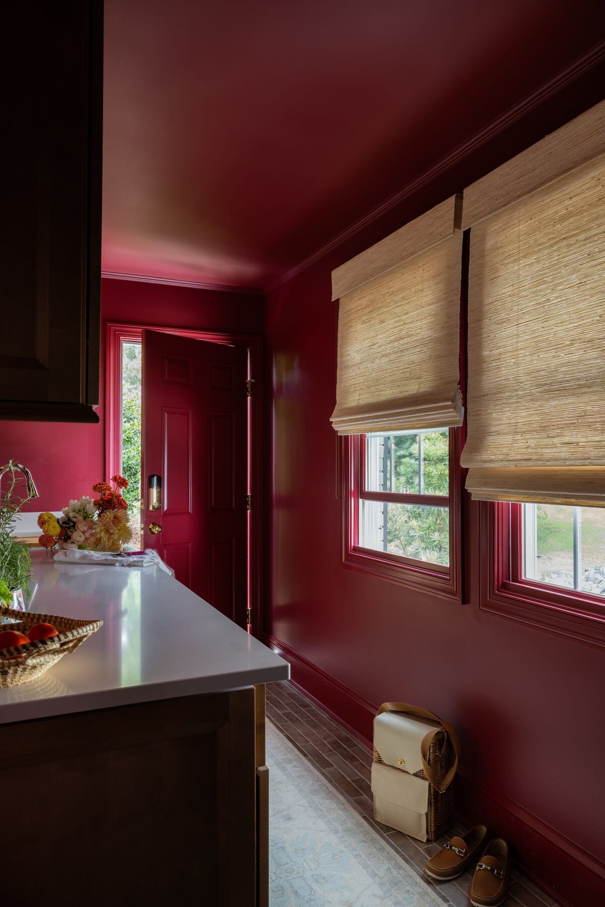 melinda chesson interiors poindexter red painted walls and brick flooring