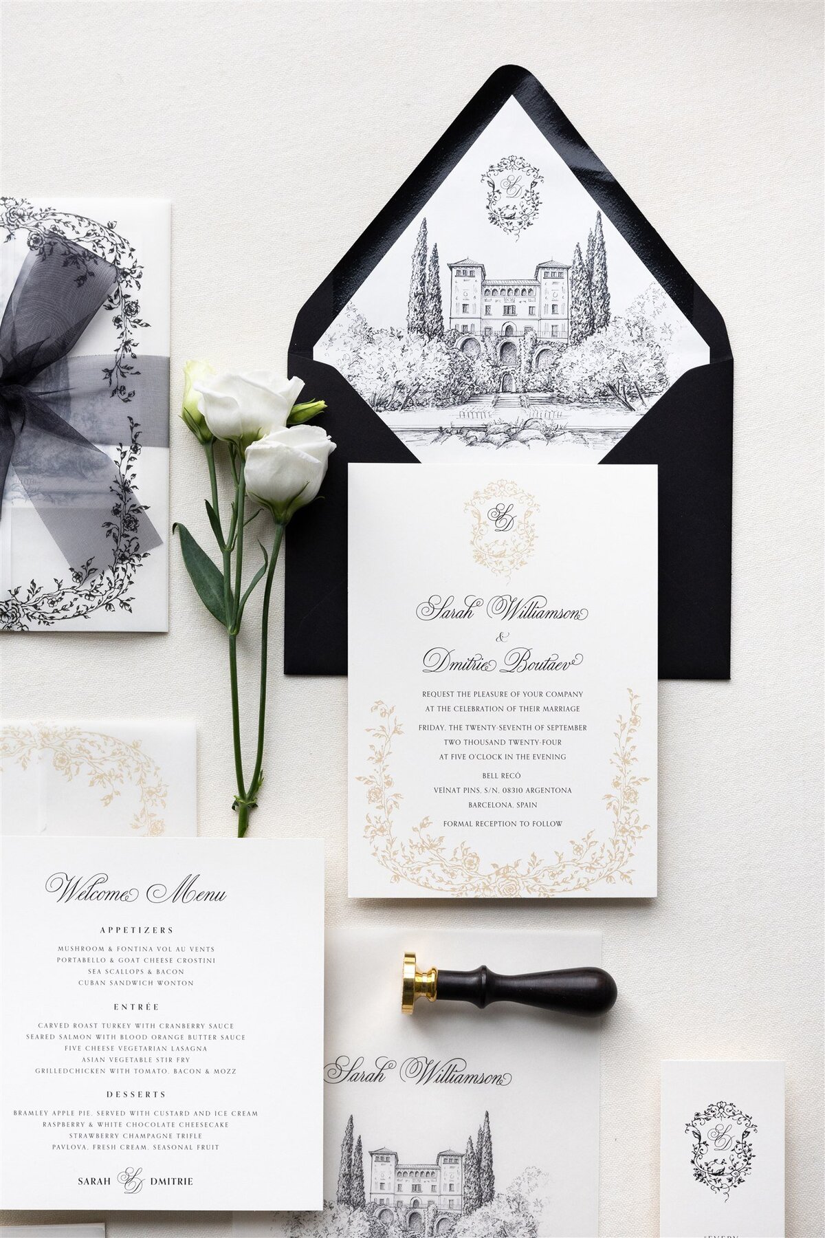 G Designers Black and white destination wedding invitations 3