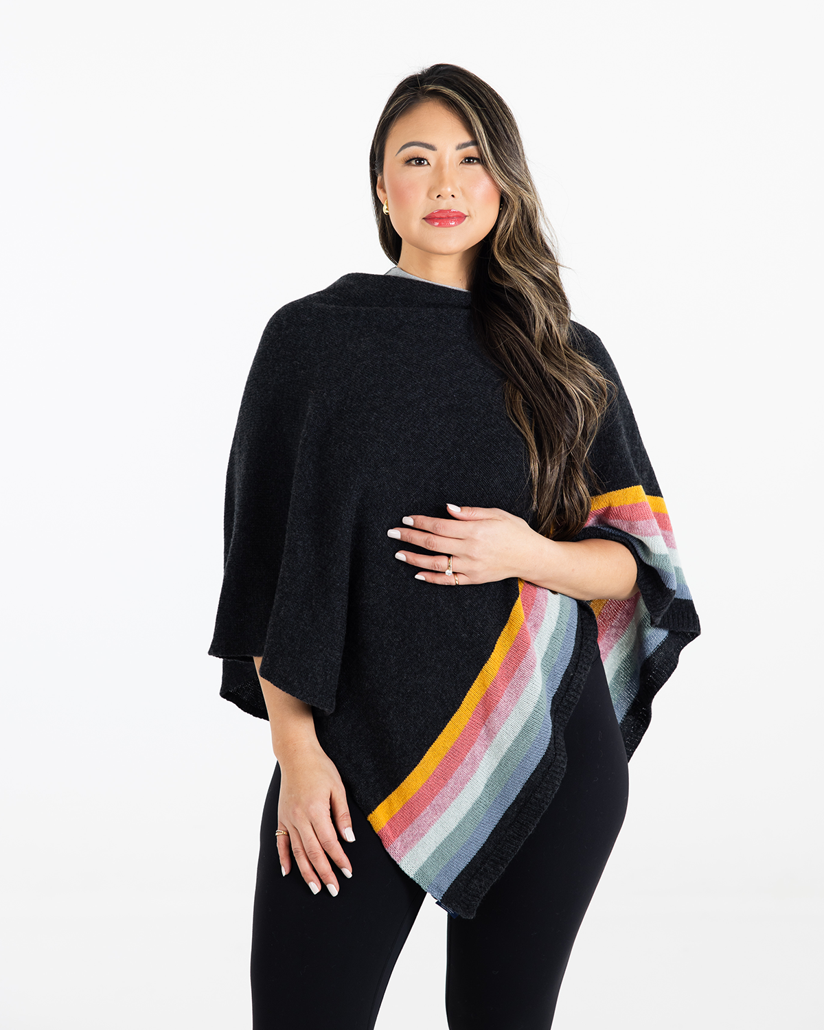 Sun Valley Poncho Cashmere Charcoal Rainbow Heidi Hennessy
