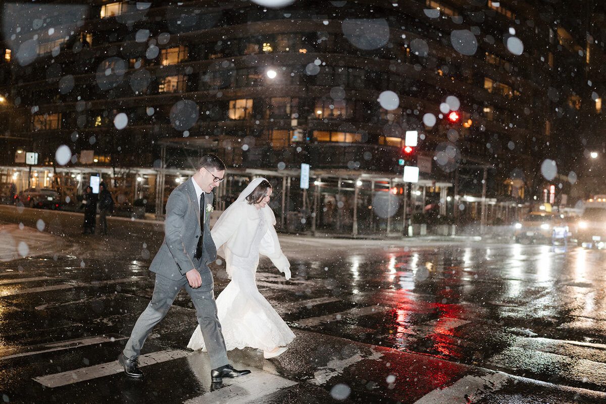 Snowy night time wedding portraits New York City wedding | Oduma photography-35