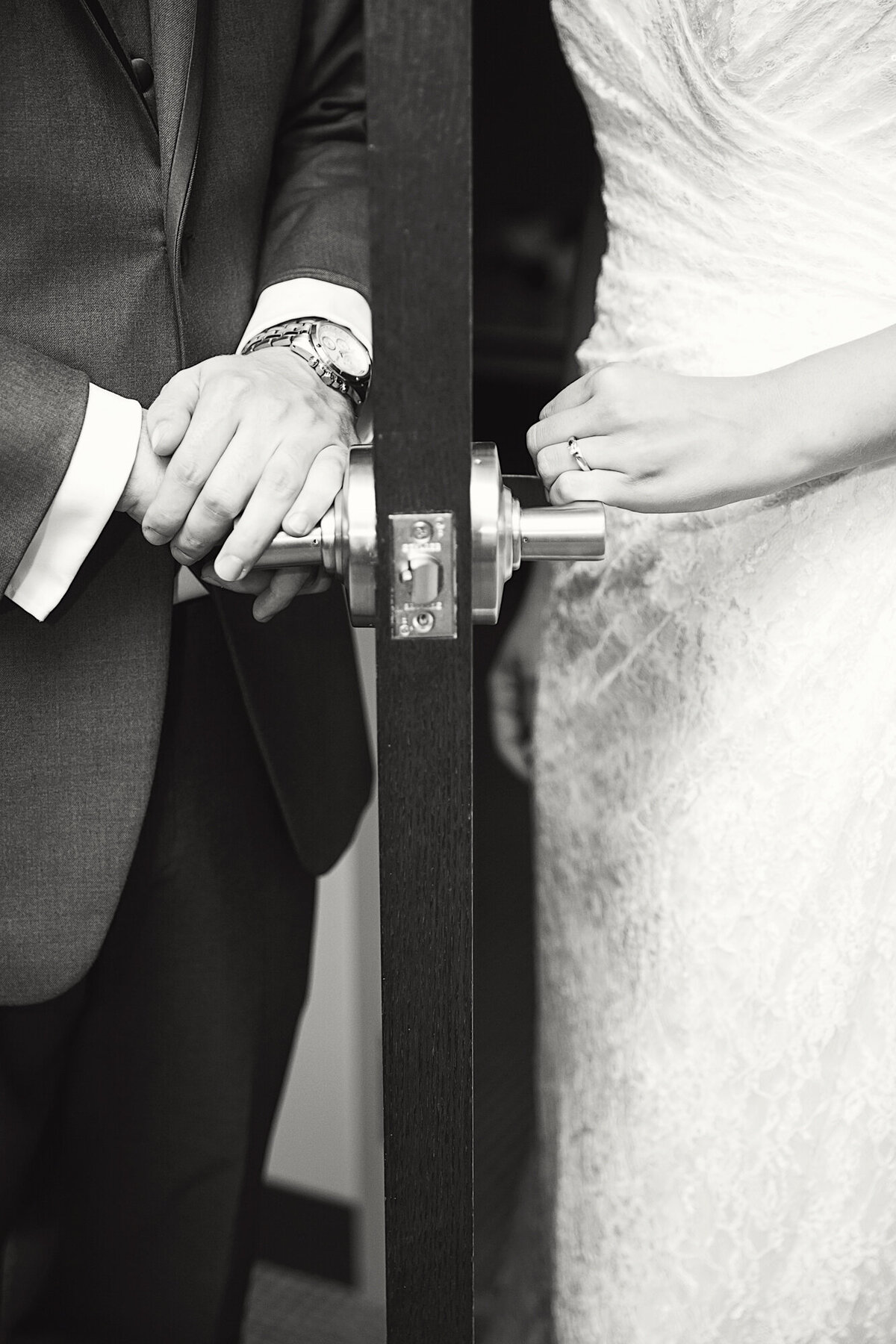 a bride and groom talk without seeing each other before their wedding ceremony.