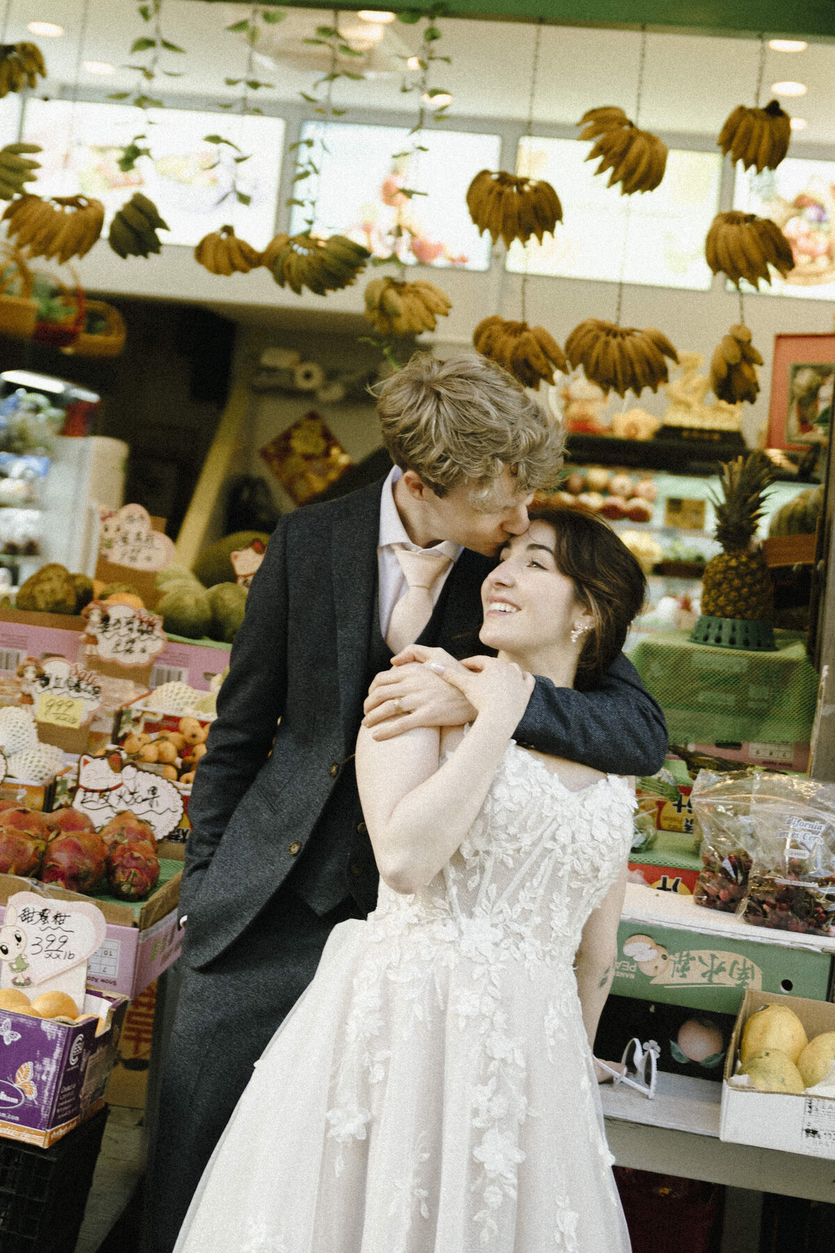 Bride and Groom in China Town in San Francisco, California