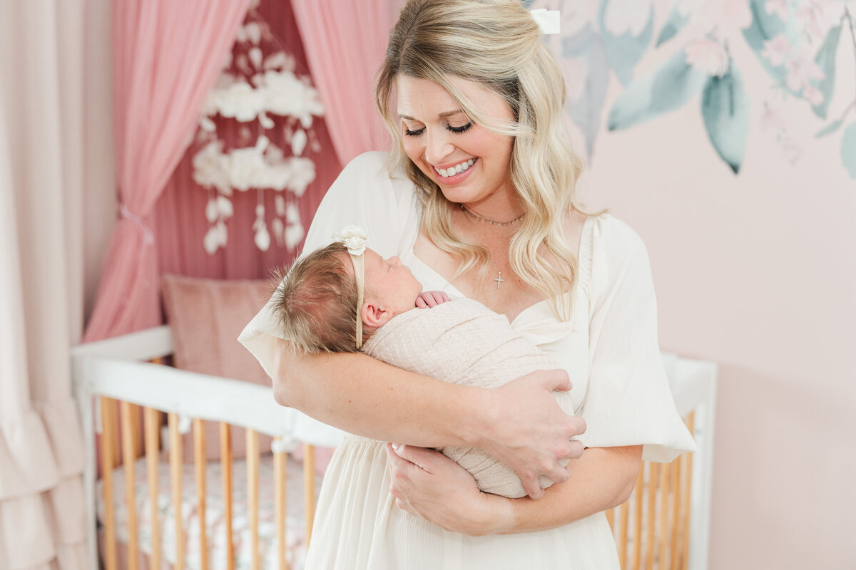 Pink and White Classic Lifestyle Baby Girl Newborn Photos Castle Rock Colorado Elena Spraguer Photography 0047