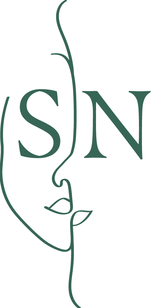 logo with a face illustration and initials