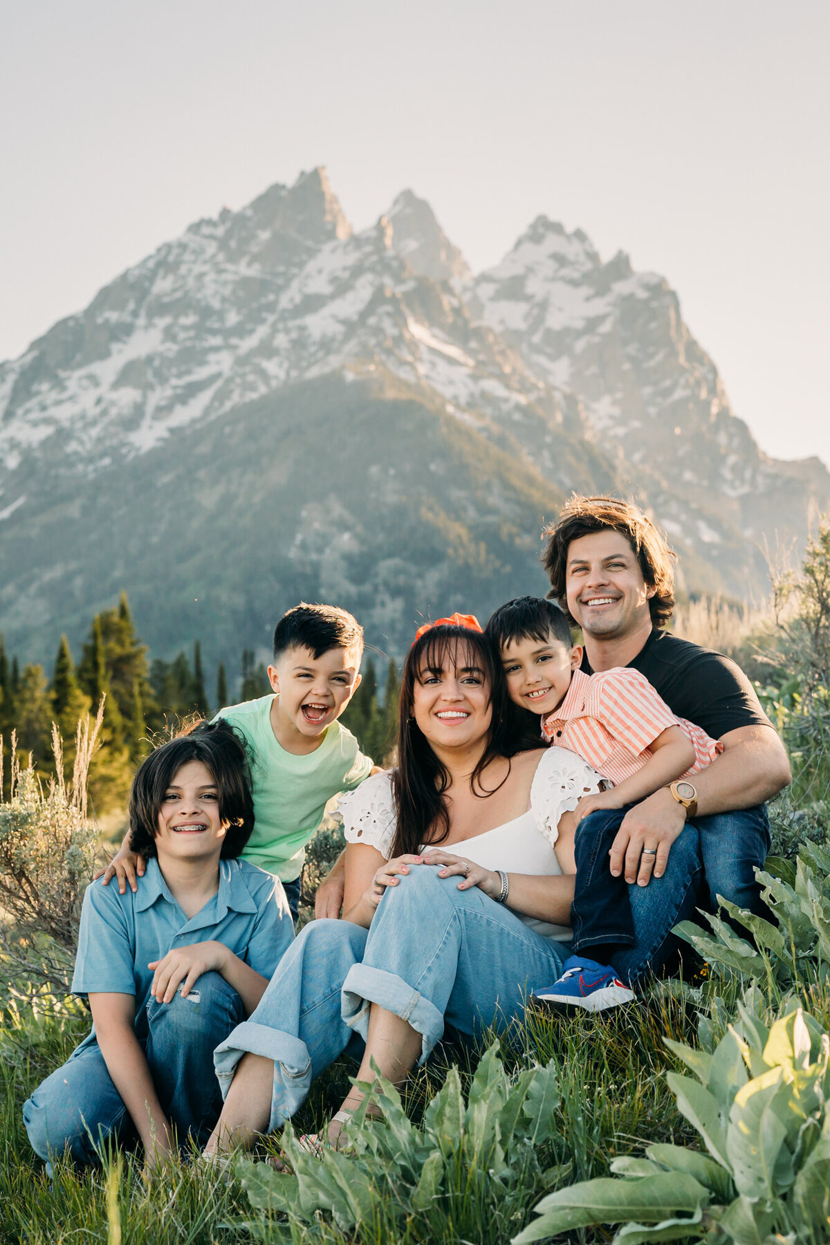 Grand Teton Family in front of Cascade Canyon with little kids