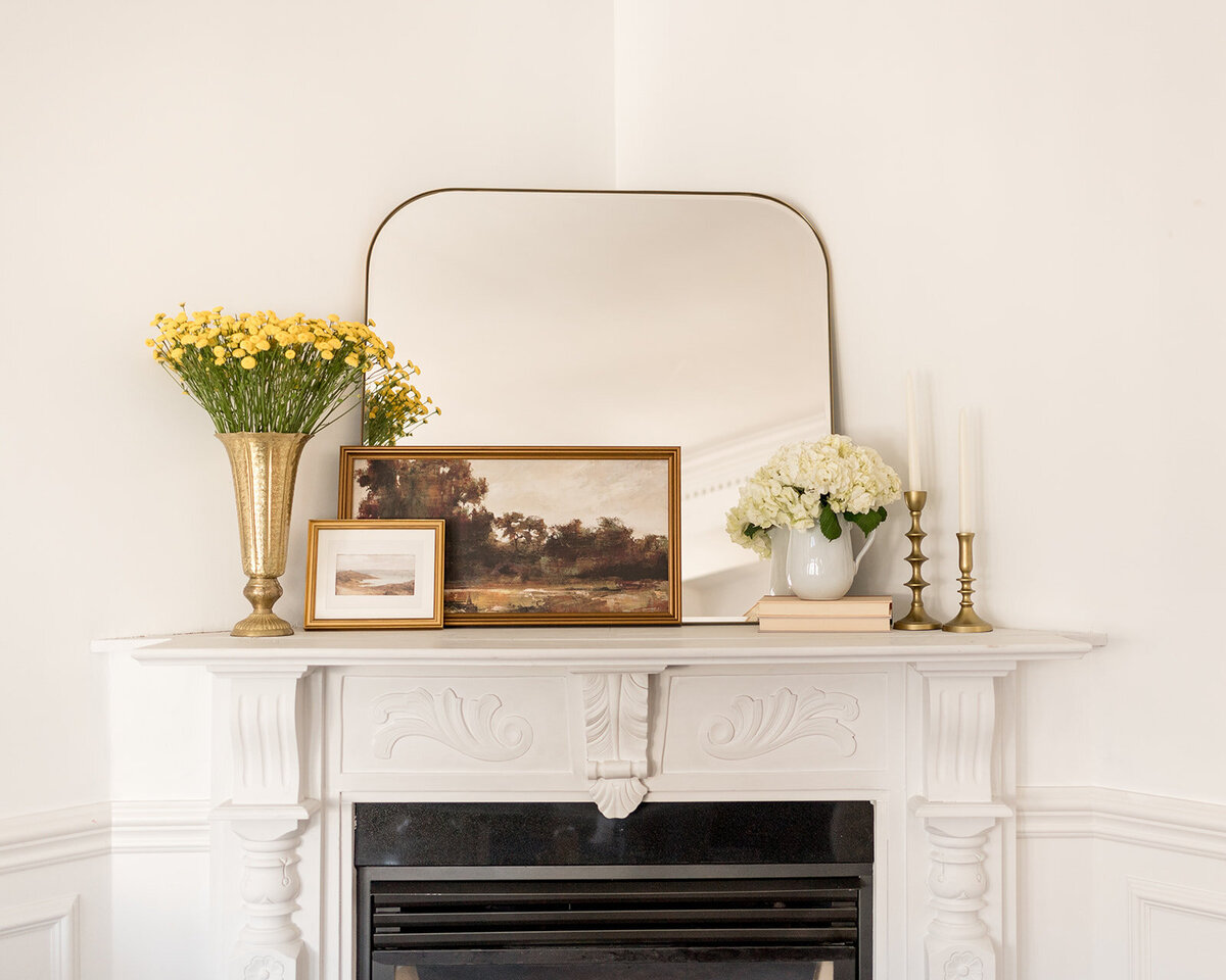 melinda chesson interiors boston arched mirror on firplace mantel