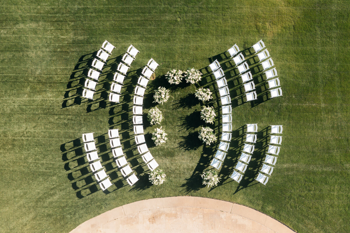 Drone view of wedding ceremony at Paradise Valley Country Club in Arizona