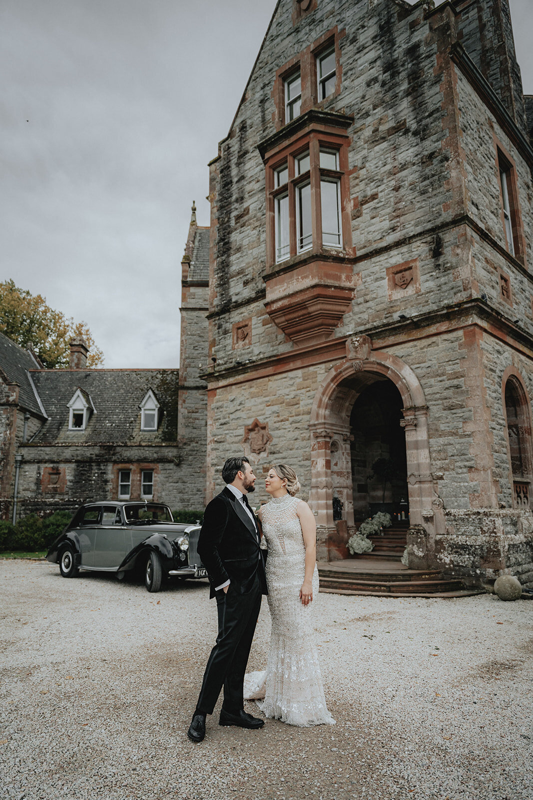 Bride and groom smiling at their destination Ireland wedding