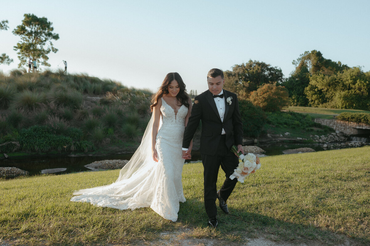 couple walking together during wedding