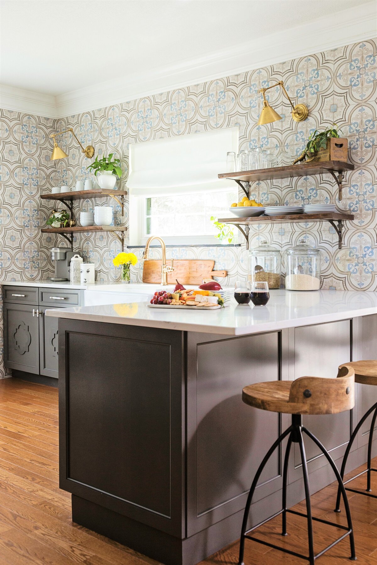 Iron Grey Kitchen Cabinets + Wooden Floor + Breakfast Nook