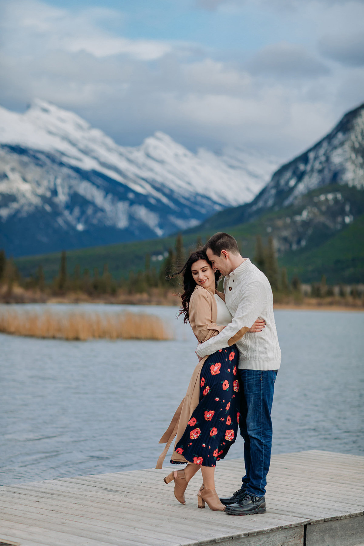 autumn vermilion lakes dock engagement photos