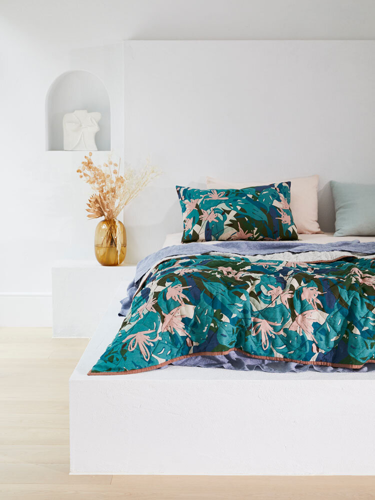 Bright Melbourne kitchen interior styling with decorative textiles by interior designer Melbourne, showcasing modern residential design interior.