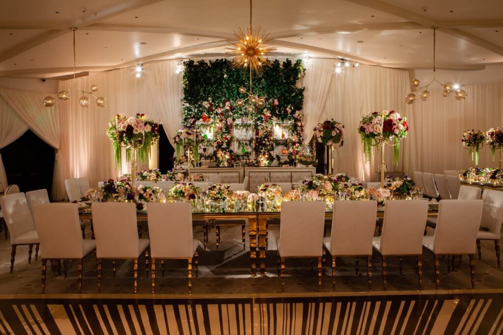 A long wedding reception table.