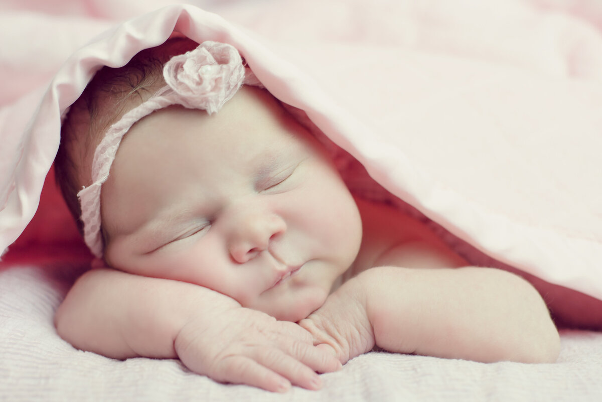 Newborn baby girl in pink in Kennebunk Maine