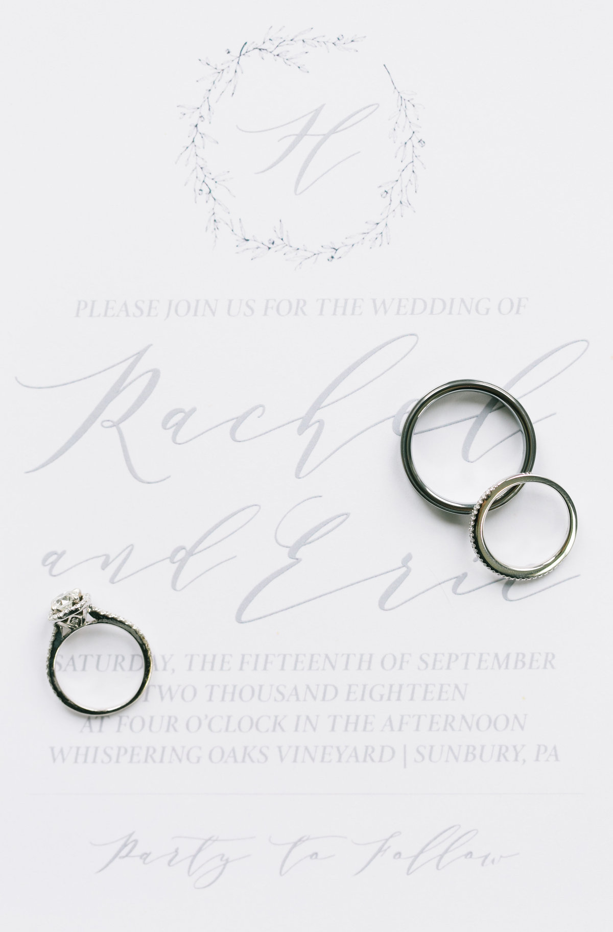 white wedding invitations with wedding rings