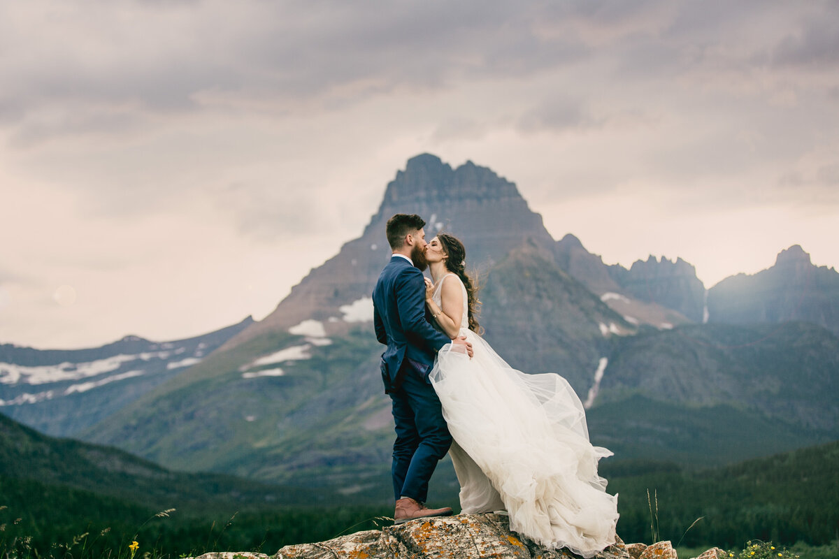 bride and groom kissing