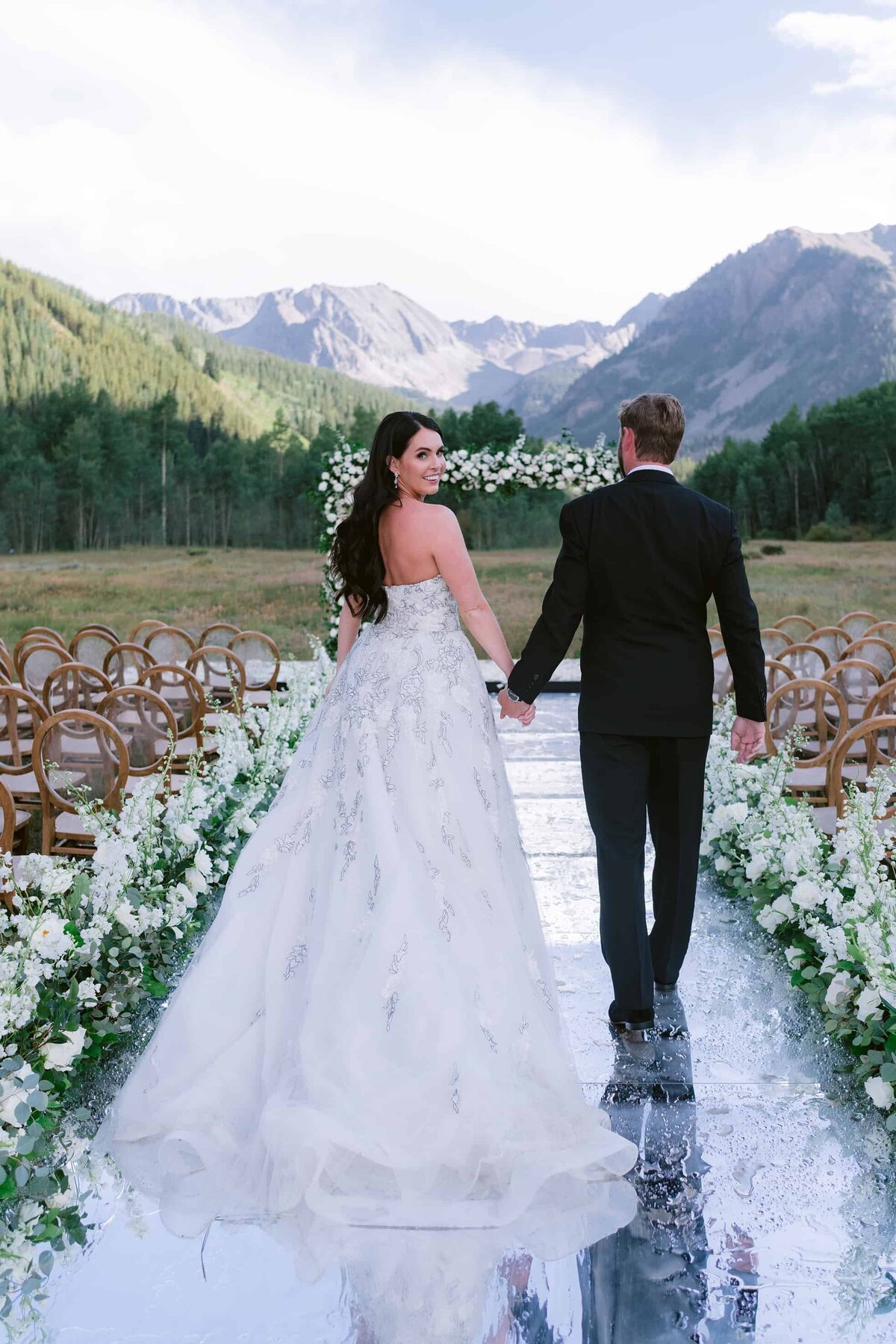 Bride and groom after an outdoor ceremony in Colorado