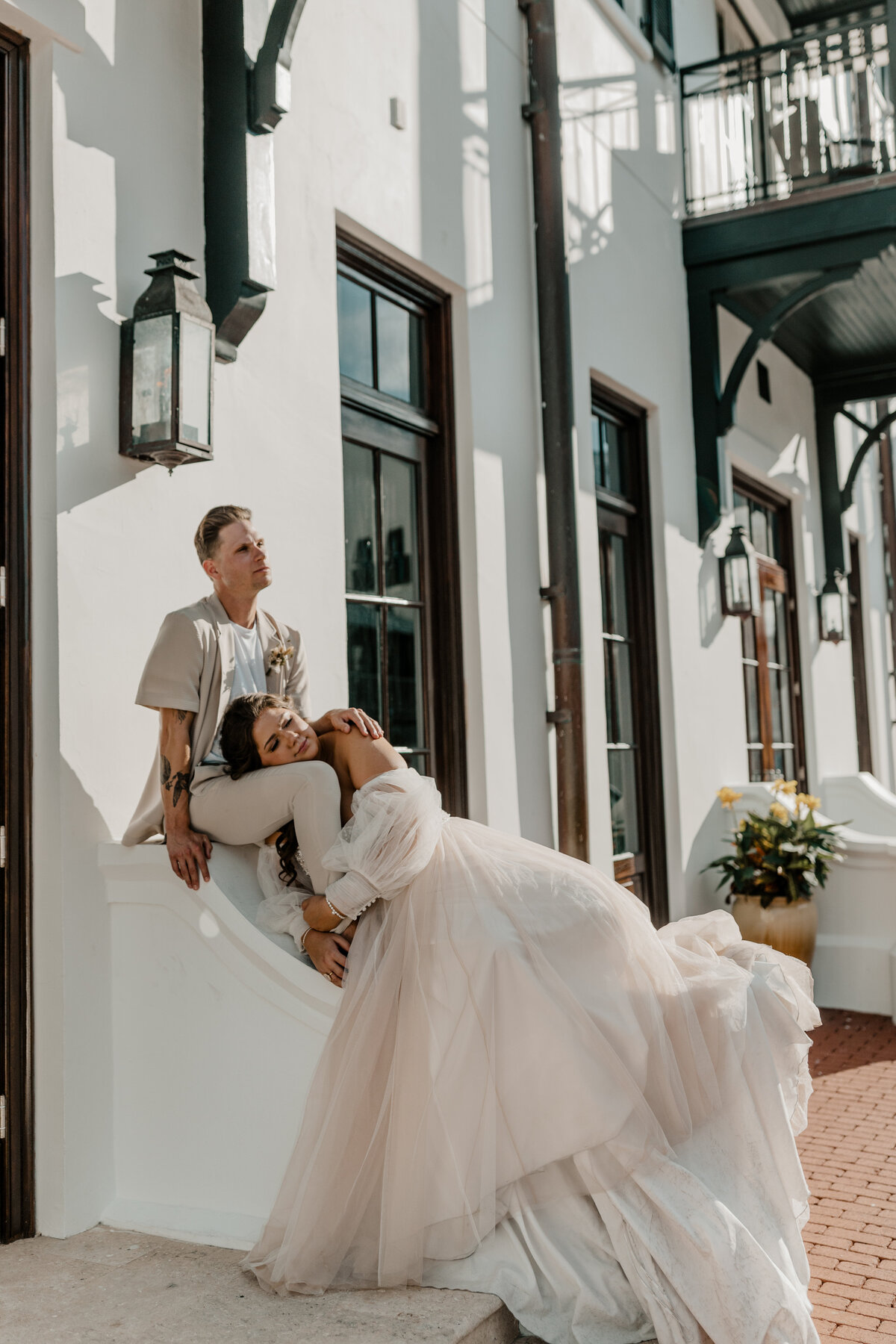 bride and groom at rosemary beach