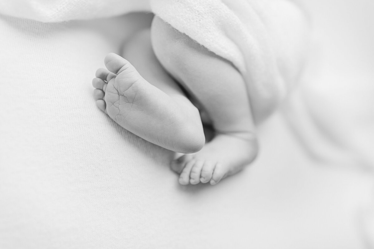 newborn toes in black and white