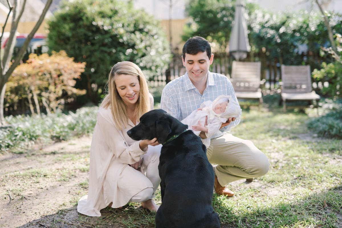A beautiful black dog during a family session in Mountain Brook, AL