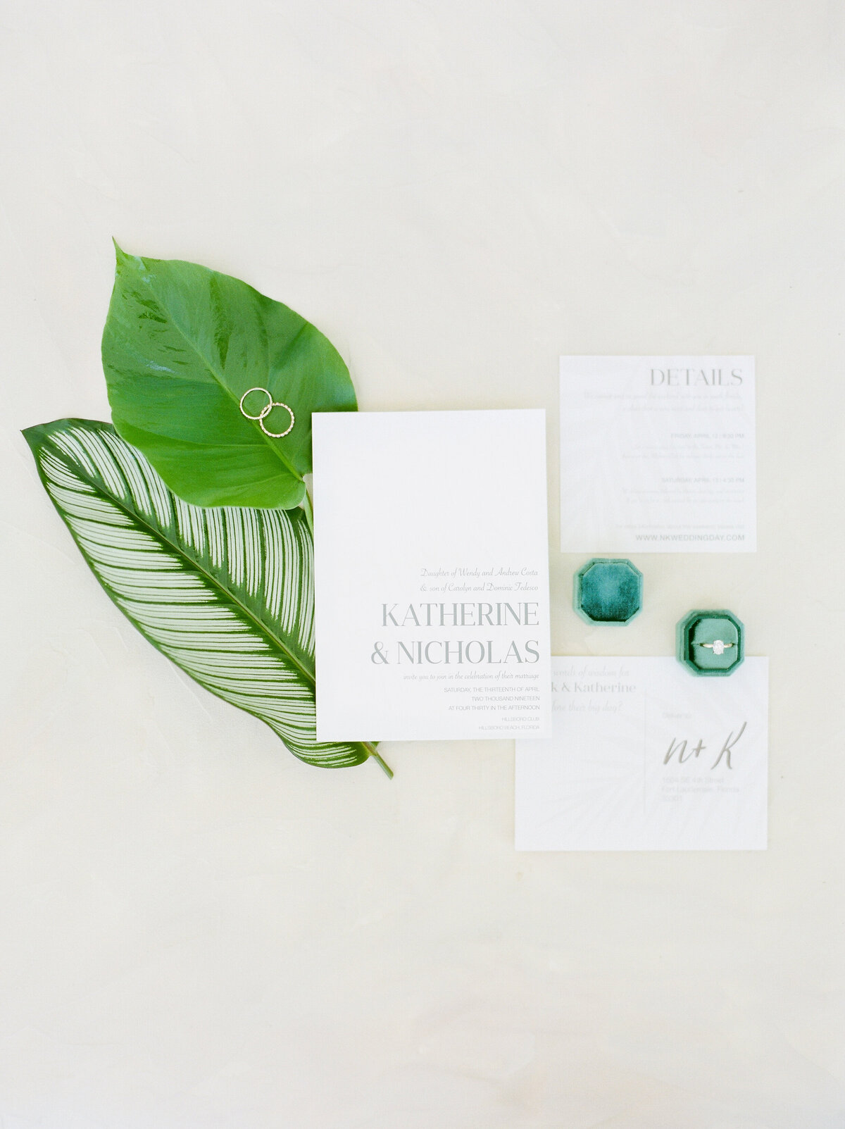 Tropical Wedding - Modern Invitation Suite - All white invitation -Mrs. Box
