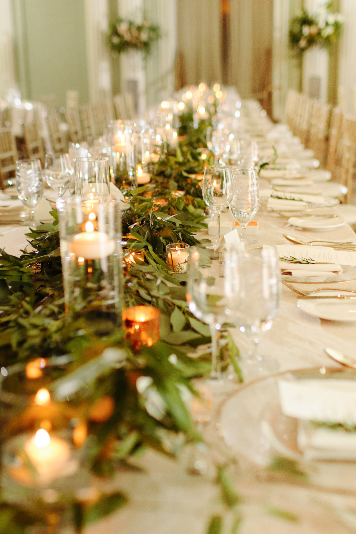 Biltmore Ballrooms  green reception tablescape.  Photo by Rebecca Cerasani Photography.