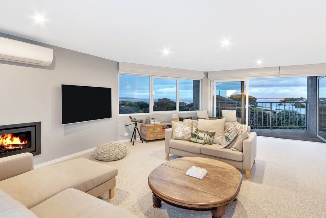 Open living room that has views to the ocean