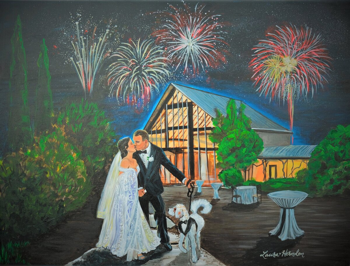 barr mansion live wedding painting by Laura Herndon