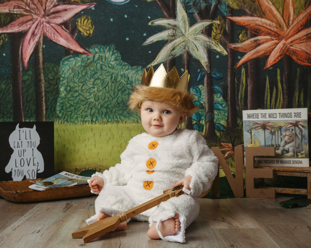 Themed Where the Wild Things Are birthday session with one year old