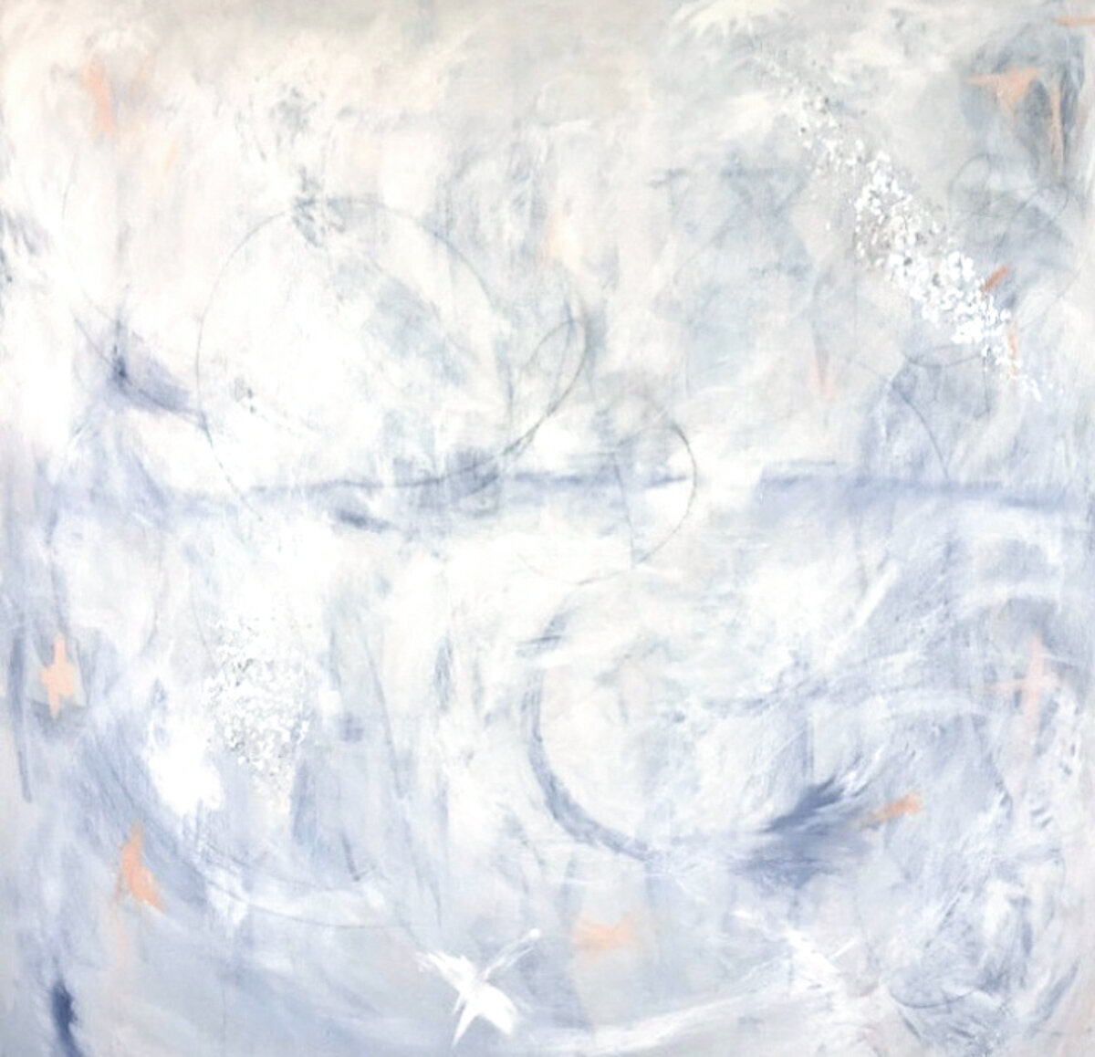 blue, white and silver abstract art painting