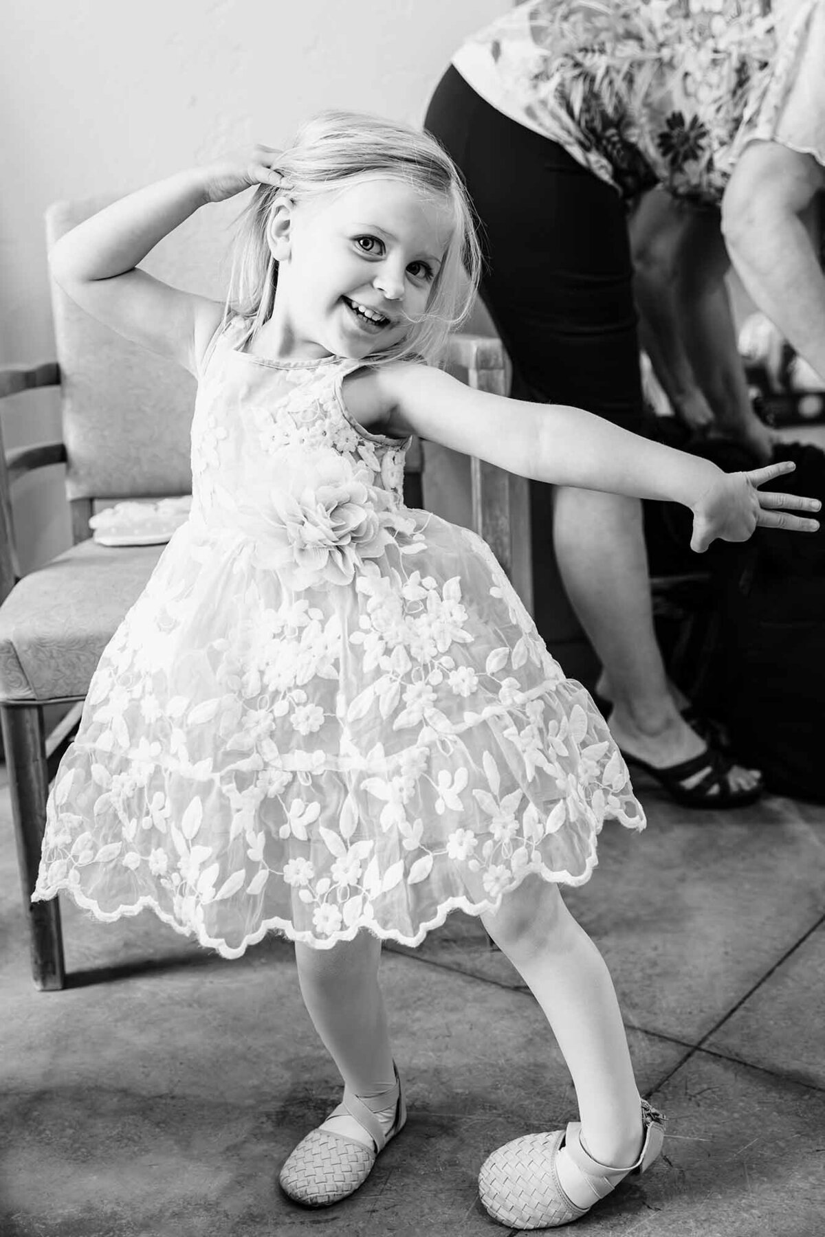 Flower girl posing for camera at The Silver Knot, Ronan, Montana