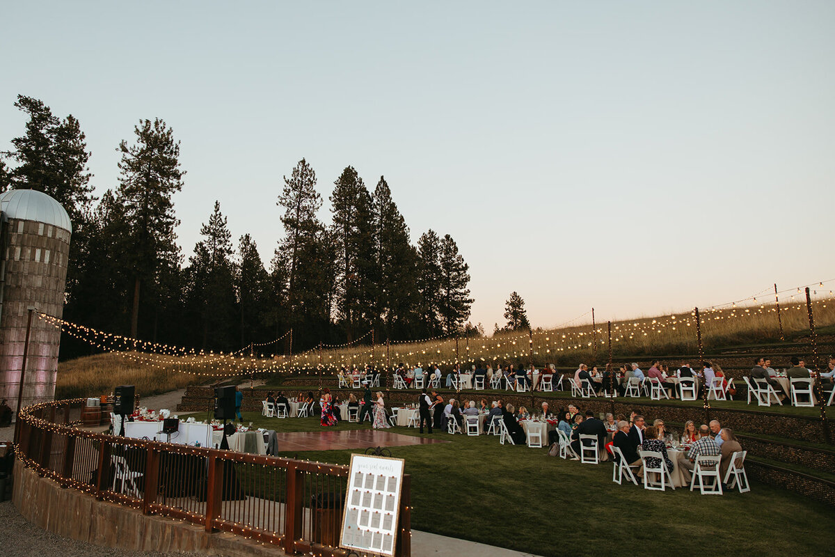 wide angle of wedding dinner outside