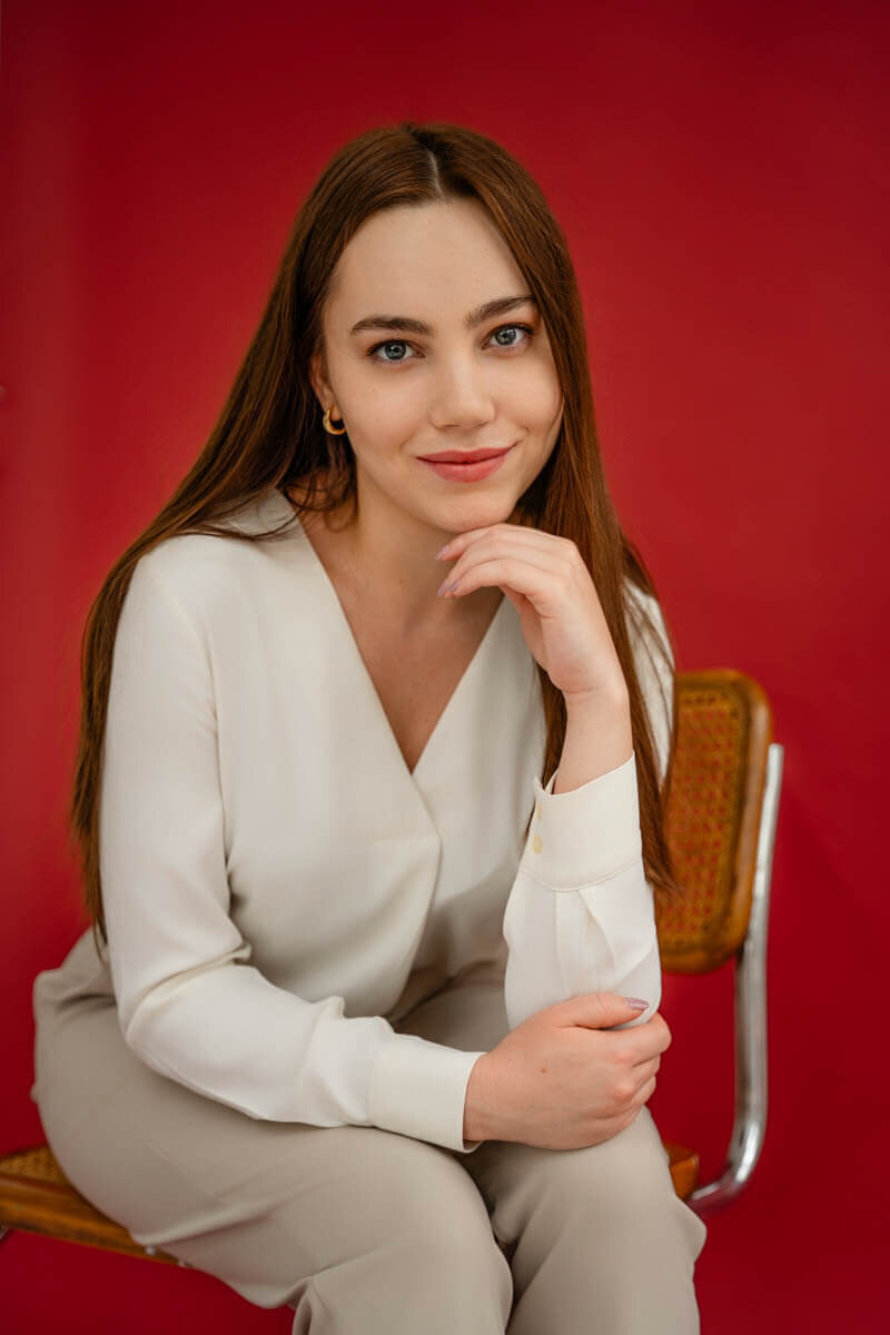 social media consultant posing for personal branding photoshoot in sonne studio