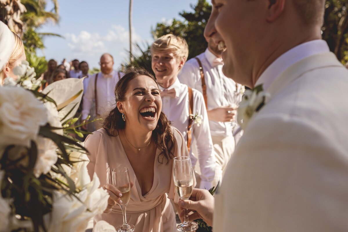Guests celebrating shortly after Riviera Maya wedding ceremony