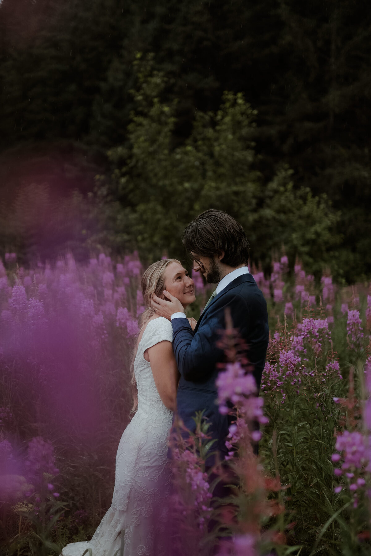 Bride and groom in fireweed