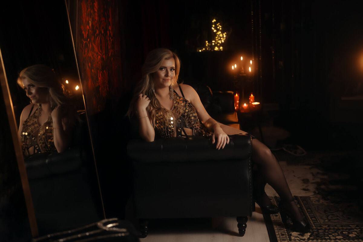 Savannah Boudoir Portrait in red room with candles