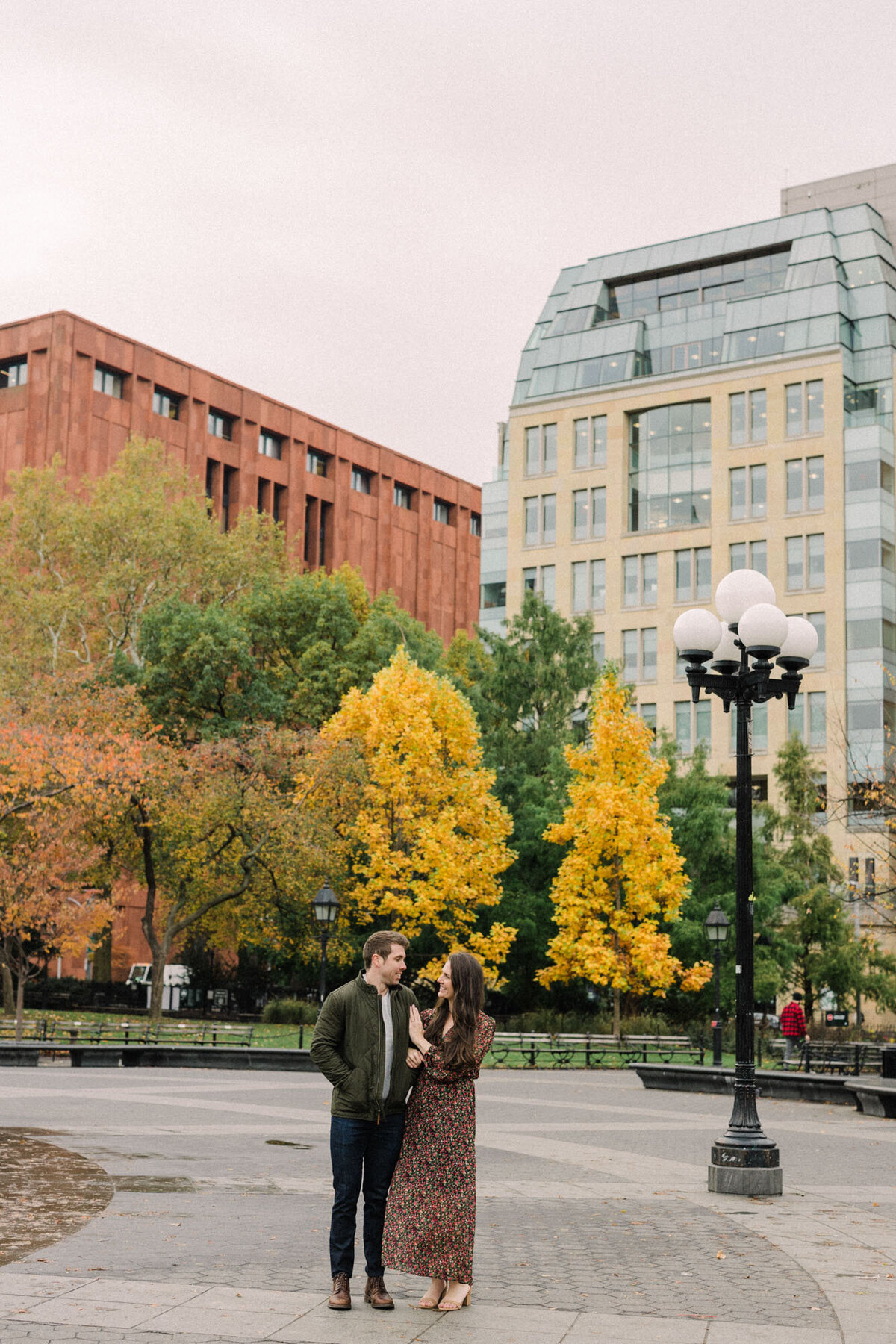 An autumn engagement photo in New York City