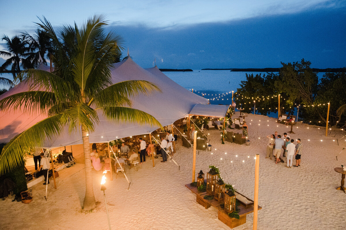 overhead shot of wedding reception on beach