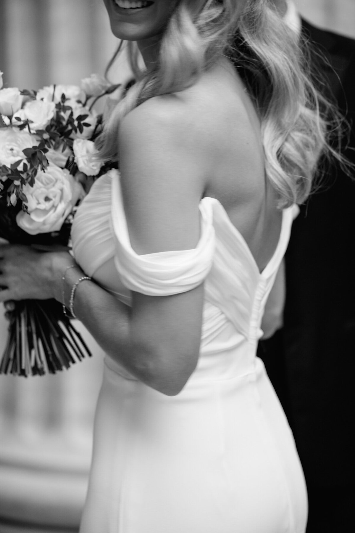 A closeup detail photo of a bride at Union Station in Chicago